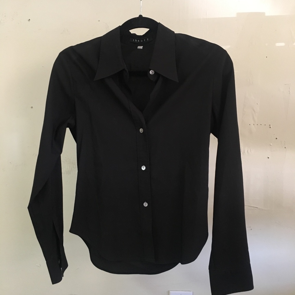 Theory Black Button Down Blouse - medium